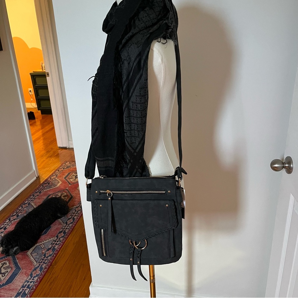 boho fringe faux suede crossbody bag